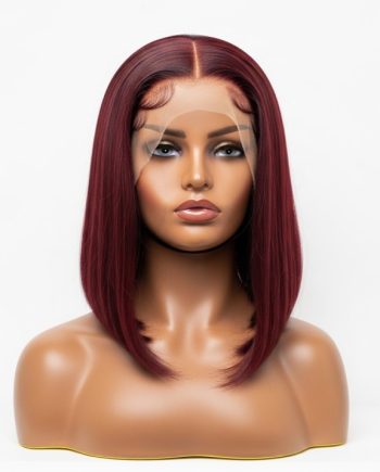 10″ Vietnamese Bone Straight Bob Wig – 5×5 Closure (Burgundy)