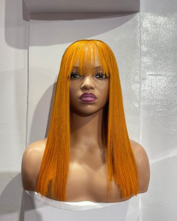 14 Inches Ginger Bone Straight Human Hair Wig in Nigeria | Fringe Wig