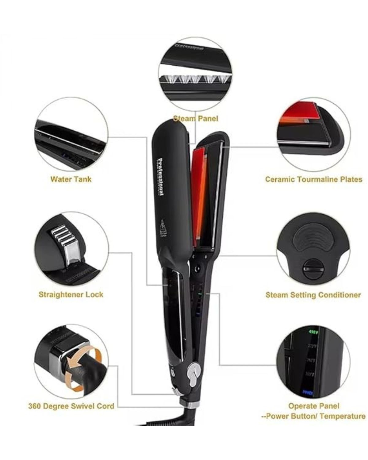 Steam Spray Hair Straightener | Titanium Ceramic Flat Iron for Human Hair & Wigs